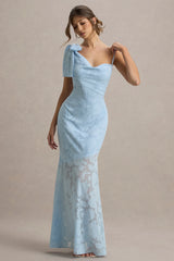Chyna | Light Blue Cowl-Neck Maxi Dress With Bow Strap
