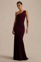 Zya | Dark Plum Asymmetric-Neck Fishtail Maxi Dress