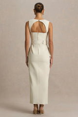 Sandra | Nude Square-Neck Tailored Maxi Dress With Front-High Split