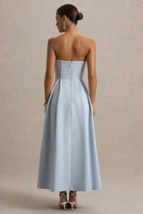 Reigning Beauty | Powder Blue Sweetheart Midi Dress With Volume Hem