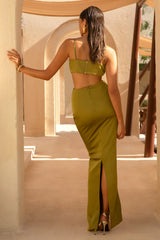 Rosita | Khaki Ruched Maxi Skirt