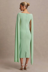 Providence | Light Green High-Neck Maternity Midi Dress With Cape Sleeves