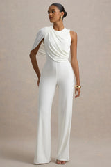 Opulence | White Jumpsuit With Cape Sleeve and Draped Details