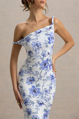 Lita | Blue Floral Twisted Asymmetric Maxi Dress