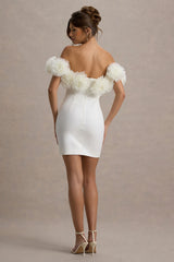 Von | White Bardot Mini Dress With Ruffle Trim