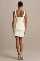 Angel | Cream Square-Neck Tailored Mini Dress With Drop-Waist