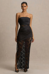 Dulcie | Black Lace Bandeau Maxi Dress With Wrap-Details