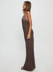Dannelle Sequin Maxi Dress Brown