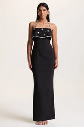Illiana | Black Bandeau Hand-Embellished Maxi Dress