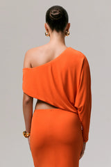 Dua | Orange Asymmetric One-Sleeve Draped Top