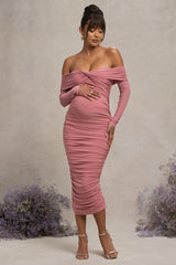Neva | Blush Bardot Twist Maternity Midi Dress