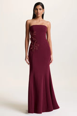 Aylana | Burgundy Bandeau Maxi Dress With Embellished Detail