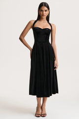 Esmeray | Black Velvet Sweetheart-Neck Midi Dress