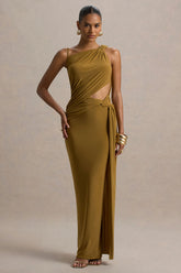 Storm | Camel Asymmetric Maxi Dress With Cut-Out Details