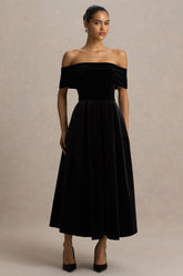 Ablaze | Black Velvet Bardot-Neck Maxi Dress