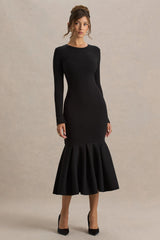 Liberty | Black High Neck Mermaid Maxi Dress With Ruffling Detail