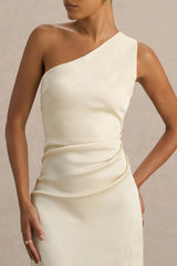 Beth | Pale Lemon Asymmetric Neckline High-Split Maxi Dress