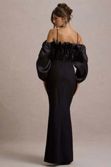 Cyrene | Black Ruffled Maxi Dress