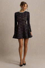 Divine | Black Lace Embellished Crew-Neck Mini Dress