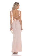 Knit Ruffle Maxi Dress in Pink