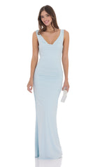 Pearl Open Back Maxi Dress in Light Blue