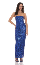 Sequin Pattern Maxi Dress in Royal Blue
