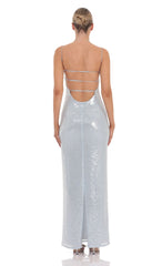Sequin Open Back Maxi Dress in Icy Blue