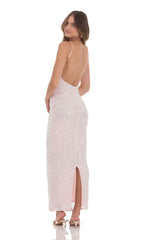 Iridescent Sequin Bodycon Maxi Dress in Pink