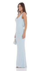 Pearl Open Back Maxi Dress in Light Blue