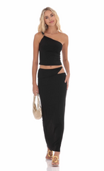 Cutout Embellished Maxi Skirt in Black