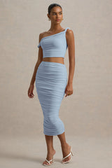 Lively | Powder Blue Ruched Midi Skirt