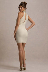 Orinthia | Champagne High-Neck Mini Dress With Wrap Detail