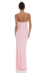 Mesh Cutout Ruffle Maxi Dress in Pink