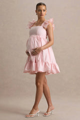 Dolly Daze | Blush Ruffle Sleeve Babydoll Maternity Mini Dress