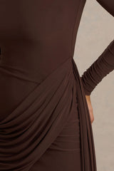 Calista | Brown Crew-Neck Mini Dress With Sash