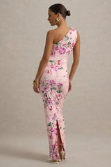 Dalarie | Pink Floral Print One-Shoulder Gathered Maxi Dress