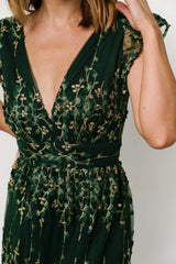 Eva Embroidered Maxi Dress | Green + Gold