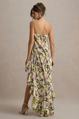 Whistler | Tulip Floral Print Chiffon Bandeau High-Low Ruffled Maxi Dress