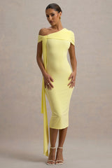 Vallea | Lemon One-Shoulder Draped Midi Dress