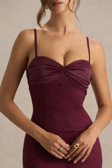 Juana | Burgundy Sweetheart-Neck Satin And Lace Maxi Dress