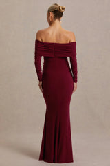 Odessa | Berry Bardot-Neck Maternity Maxi Dress