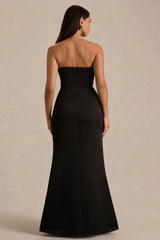 Sonata | Black Satin Bandeau Maxi Dress With Bow Detail
