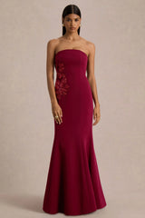 Aylana | Burgundy Bandeau Maxi Dress With Embellishment Detail