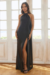 Golden Empress Satin Maxi Dress Black