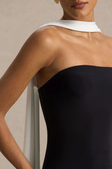 Kelilah | Black And White Bandeau Maxi Dress With Cape