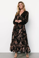 Liana Velvet Embossed Maxi Dress | Black