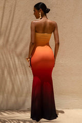 Ceremony | Orange Ombre Bandeau Fishtail Maxi Dress