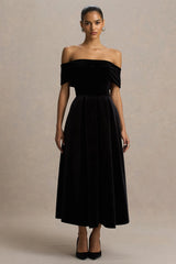 Ablaze | Black Velvet Bardot-Neck Maxi Dress