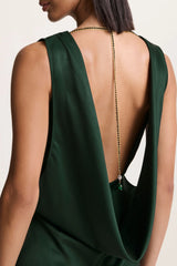 Stacey | Dark Green Slashed-Neck Maxi Dress With Open-Back And Embellished Detail