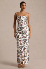 Kyle | Cream Sequin Floral Embellished Square-Neck Maxi Dress